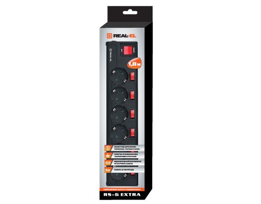 Фільтр живлення REAL-EL RS-6 Extra 1.8 м чорний
