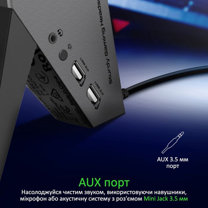Підставка для навушників Vertux Zulu 2xUSB 2.0 / Mini Jack 3.5 мм Black