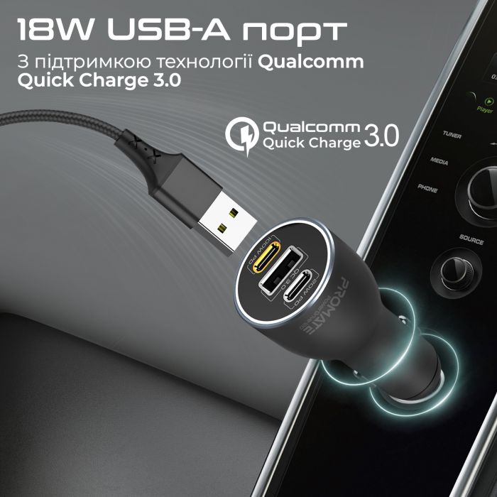Автомобільний зарядний пристрій Promate PowerDrive-120 120W Black