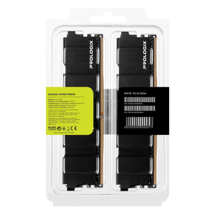 Модуль пам`ятi DDR4 2x16GB/3200 Prologix Black (PRO32GB3200B4K)