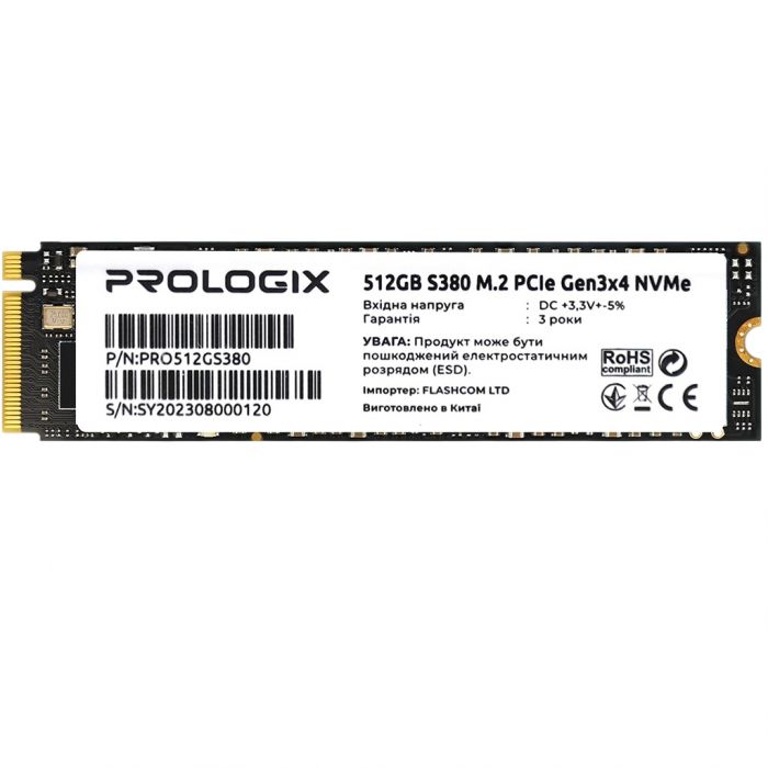 Накопичувач SSD  512GB Prologix S380 M.2 2280 PCIe 3.0 x4 NVMe 3D TLC (PRO512GS380)
