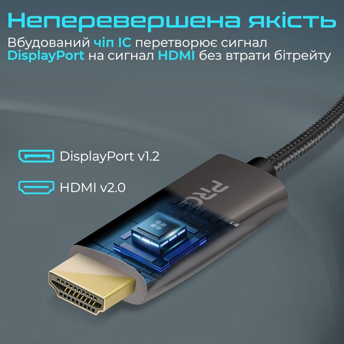 Кабель Promate DisplayPort - HDMI V 2.0 (M/M), 2 м, Black (prolink-dp200.black)