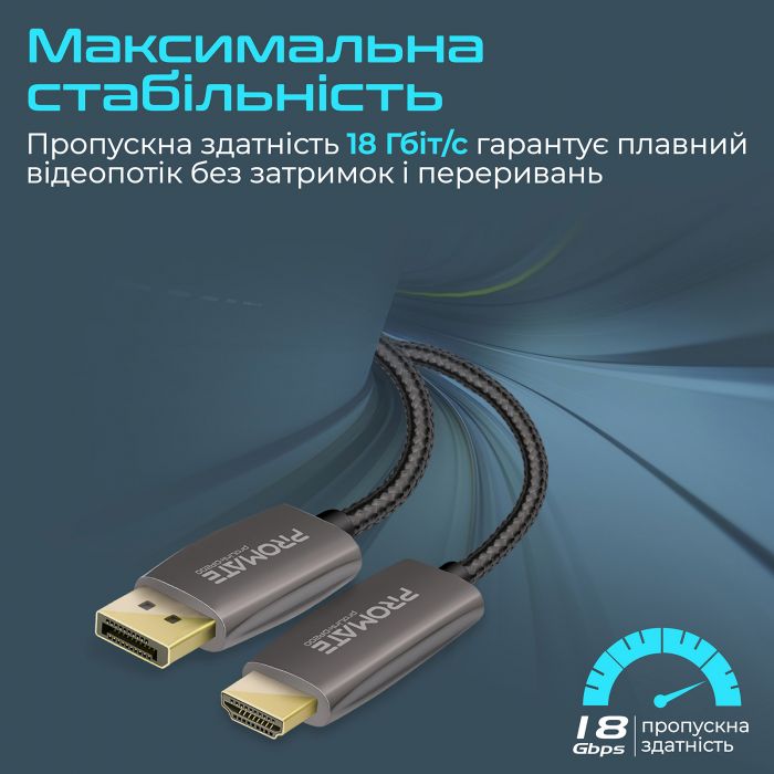 Кабель Promate DisplayPort - HDMI V 2.0 (M/M), 2 м, Black (prolink-dp200.black)