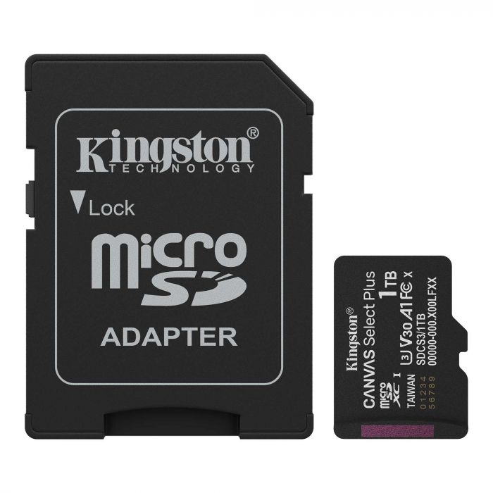 Карта пам`яті MicroSDXC 1TB UHS-I Class 10 Kingston Canvas Select Plus R150MB/s + SD адаптер (SDCS3/1TB)