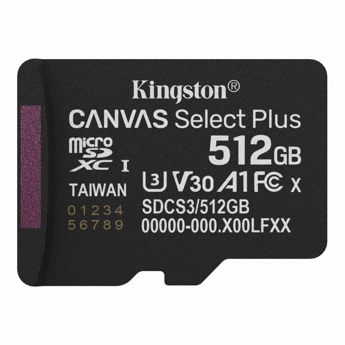 Карта пам`яті MicroSDXC 512GB UHS-I Class 10 Kingston Canvas Select Plus R150MB/s (SDCS3/512GBSP)
