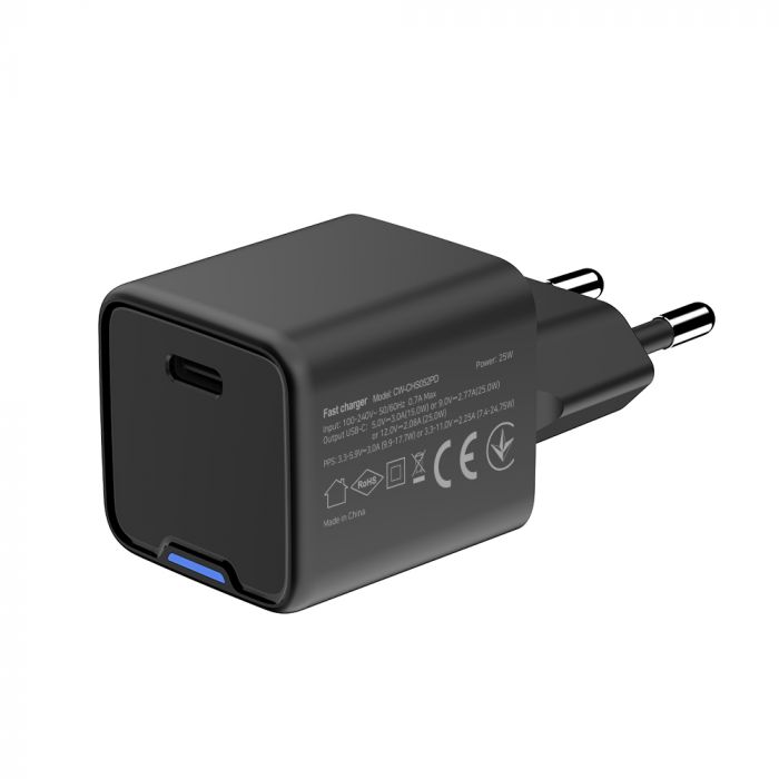 Мережевий зарядний пристрій ColorWay GaN Mini 25W PD Port PPS USB-C Black (CW-CHS052PD-BK)
