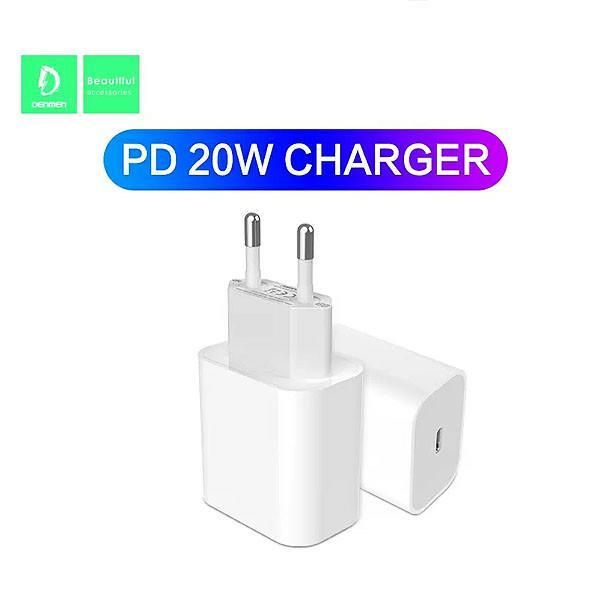 Мережевий зарядний пристрій Denmen DC06 (1USB 3.6A) PD20W+QC3.0 White (DM-DC06L-WH) + кабель Lightning