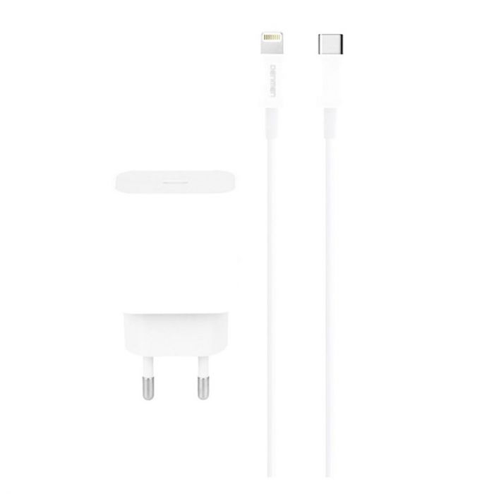 Мережевий зарядний пристрій Denmen DC06 (1USB 3.6A) PD20W+QC3.0 White (DM-DC06L-WH) + кабель Lightning