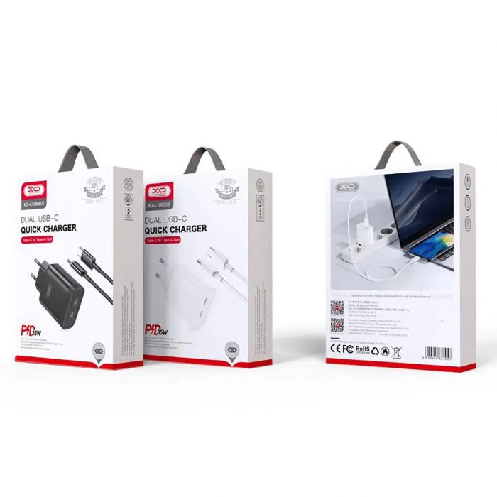 Мережевий зарядний пристрій XO L105 (2USB-С, 3А) PD Black (L105-CC.black)