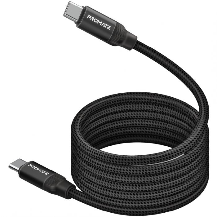 Кабель Promate Springy USB Type-C - USB Type-C (M/M), 3 A, 60 W, 1.2 м, Black