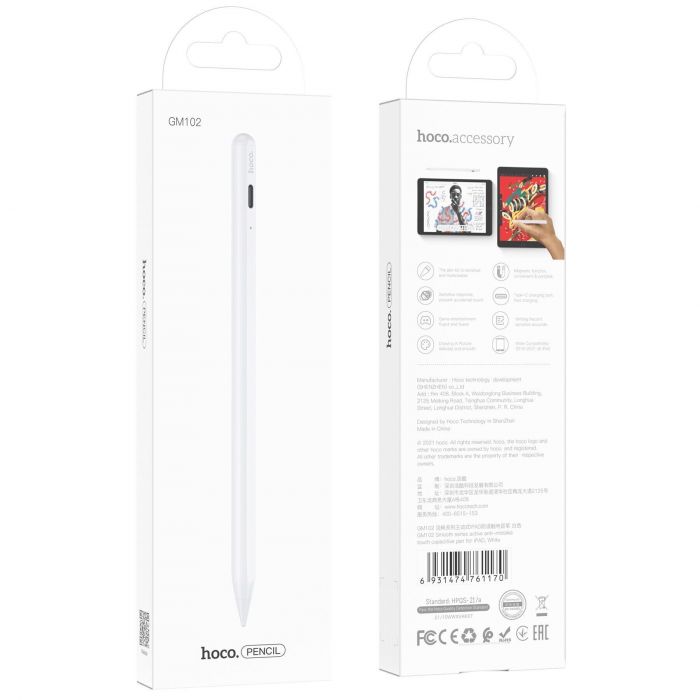Стилус Hoco GM102 Smooth series active anti-mistake touch capacitive pen (iPad only) White (GM102W)