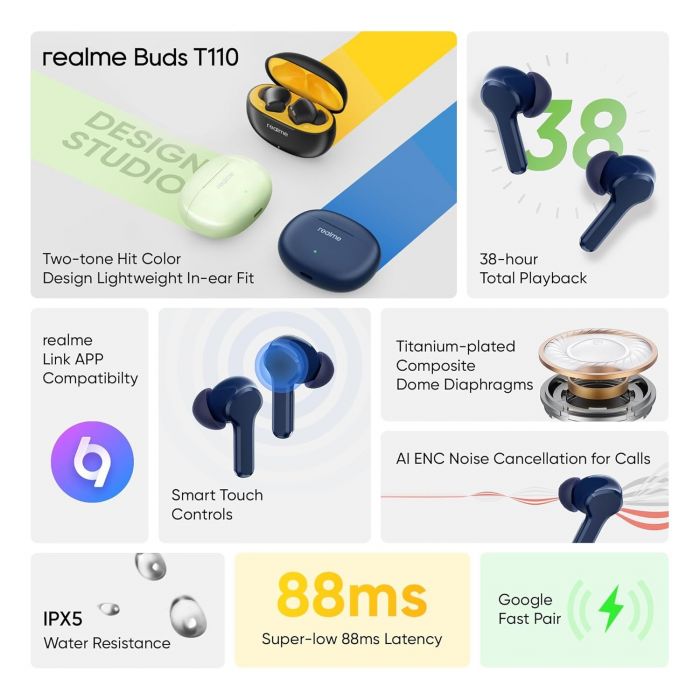 Bluetooth-гарнітура Realme Buds T110 Blue
