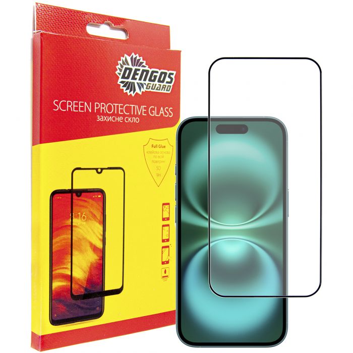 Захисне скло Dengos для Apple iPhone 16 Black Full Glue (TGFG-366)