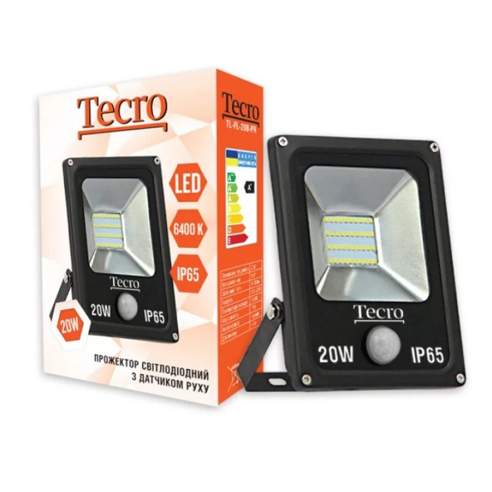 Світлодіодний прожектор Tecro TL-FL-20B-PR 20W 6400K з датчиком руху