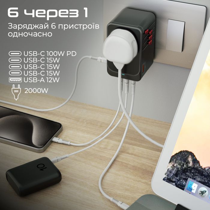 Зарядний пристрій Promate TripMate-GaN100 100W Black