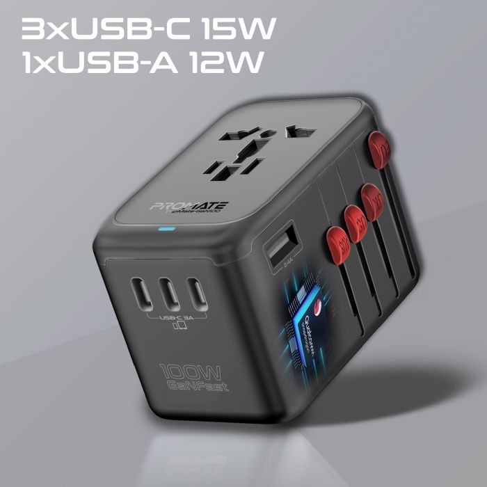 Зарядний пристрій Promate TripMate-GaN100 100W Black