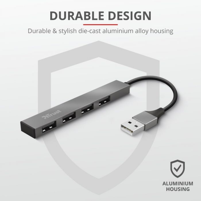 Концентратор Trust Halyx Aluminium USB-А Grey (23786)