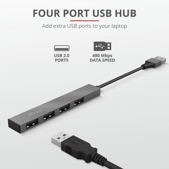 Концентратор Trust Halyx Aluminium USB-А Grey (23786)