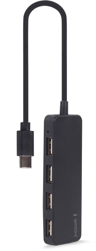 Концентратор USB Type-C Gembird 4хUSB2.0, пластик, Black (UHB-CM-U2P4-01)
