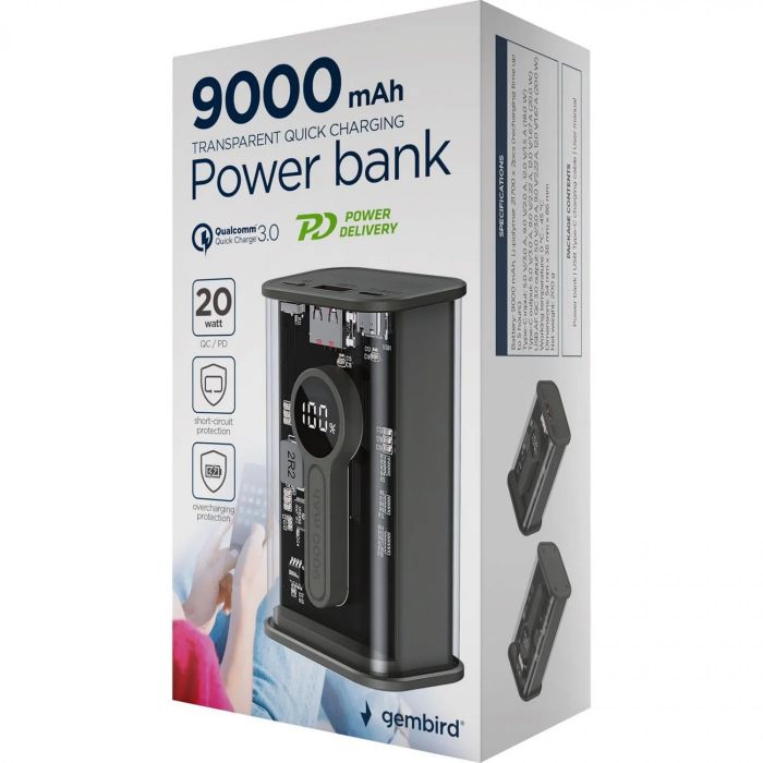 Універсальна мобільна батарея Gembird 9000mAh Black (PB09-TQC3-01)