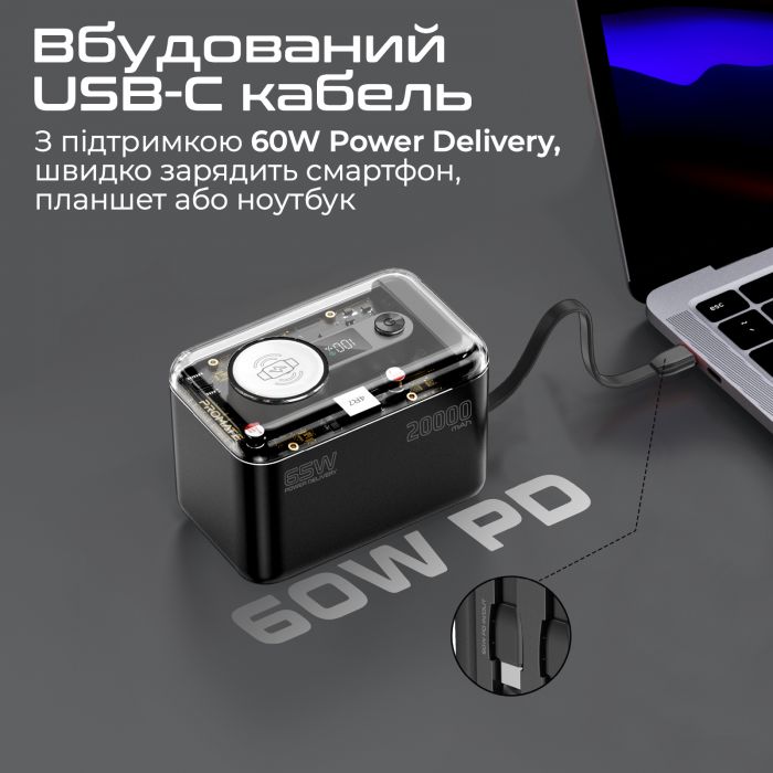 Універсальна мобільна батарея Promate Mavrix-20 20000mAh 65W Black