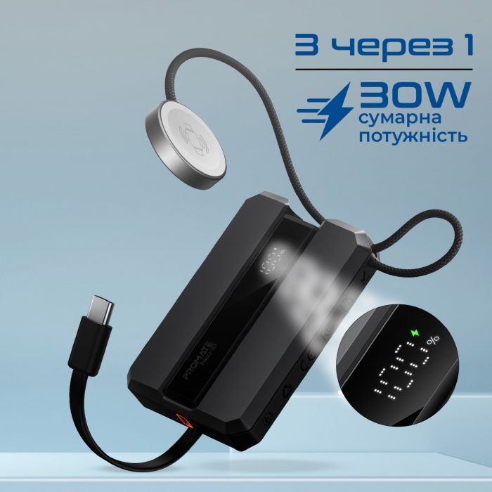 Універсальна мобільна батарея Promate Neo-10 10000mAh 30W Black