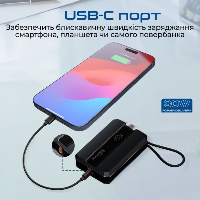 Універсальна мобільна батарея Promate Neo-10 10000mAh 30W Black