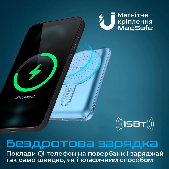 Універсальна мобільна батарея Promate PowerMag-10Pro 10000mAh 20W Blue