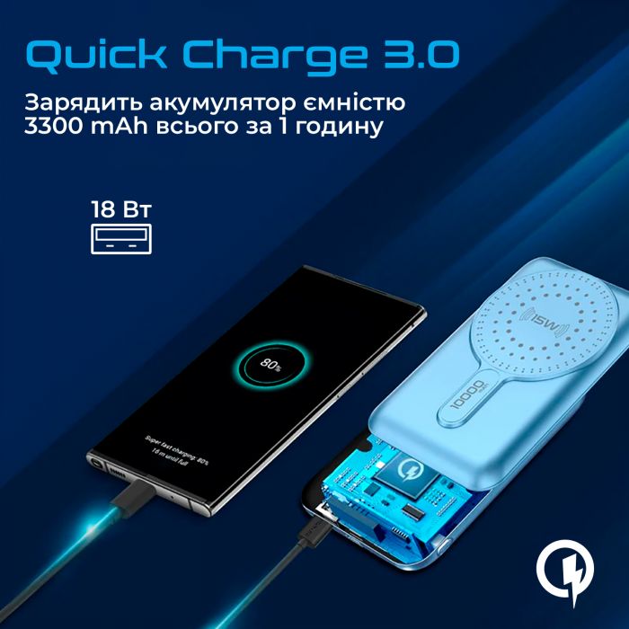 Універсальна мобільна батарея Promate PowerMag-10Pro 10000mAh 20W Blue