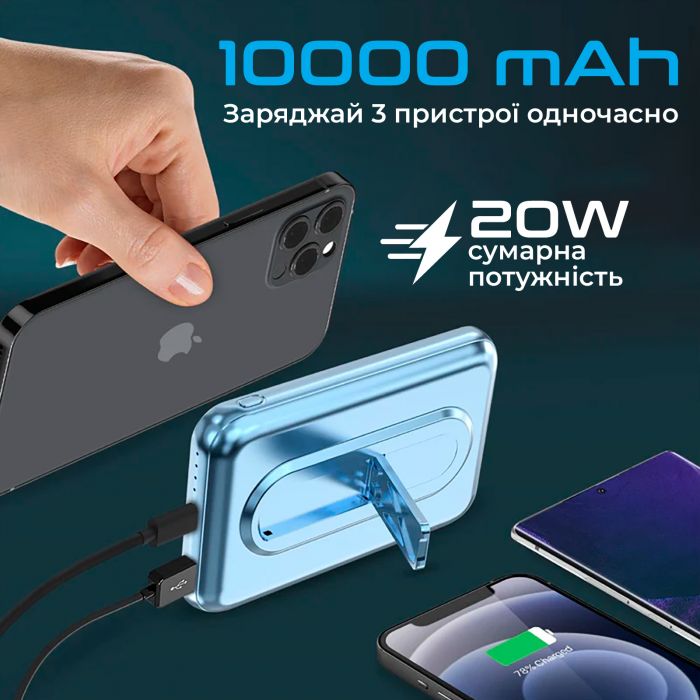Універсальна мобільна батарея Promate PowerMag-10Pro 10000mAh 20W Blue