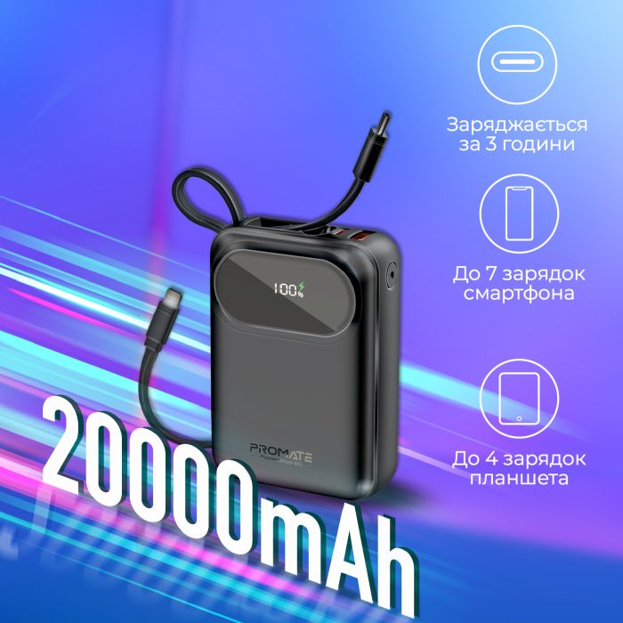 Універсальна мобільна батарея Promate PowerPod-20 20000mAh 35W Black