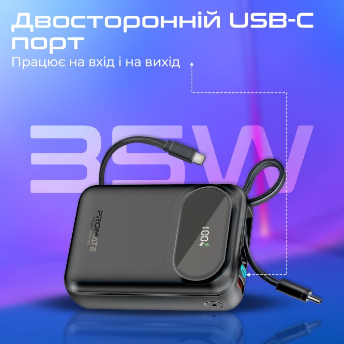 Універсальна мобільна батарея Promate PowerPod-20 20000mAh 35W Black