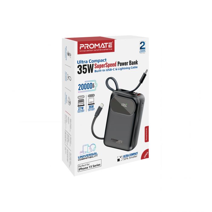Універсальна мобільна батарея Promate PowerPod-20 20000mAh 35W Black