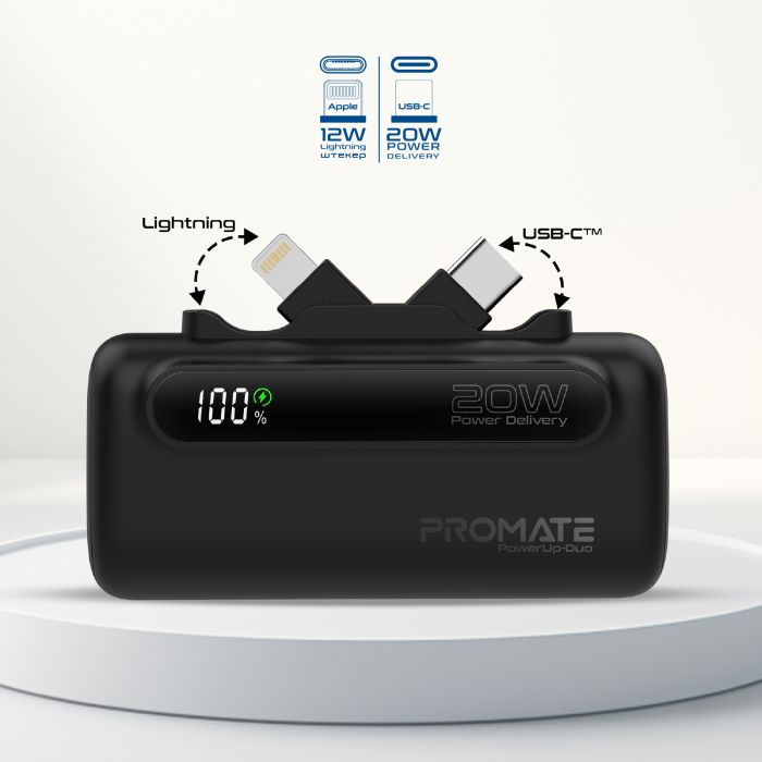 Універсальна мобільна батарея Promate PowerUp-Duo 5000mAh 20W Black