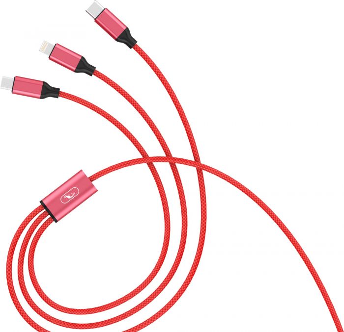 Кабель SkyDolphin S63E 3in1 USB - Lightning + micro USB + USB Type-C (M/M), 1.2 м, Red (USB-000624)