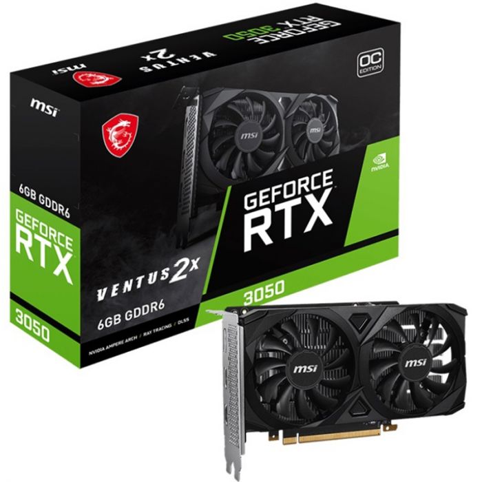 Відеокарта GF RTX 3050 6GB GDDR6 Ventus 2X OC MSI (GeForce RTX 3050 VENTUS 2X 6G OC)