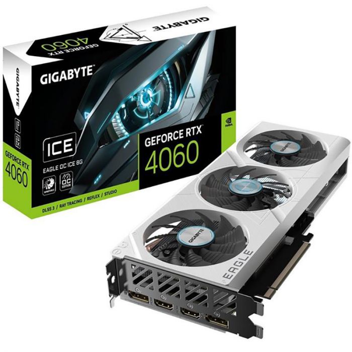 Відеокарта GF RTX 4060 8GB GDDR6 Eagle Ice OC Gigabyte (GV-N4060EAGLEOC ICE-8GD)
