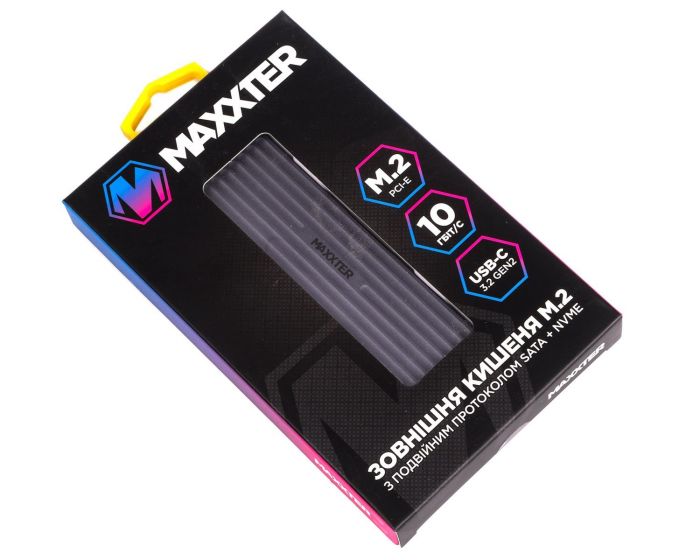 Зовнішня кишеня Maxxter M.2 NVMe PCIe, USB 3.2 Type-C, Metal, Black (EHDE-2280D-01)