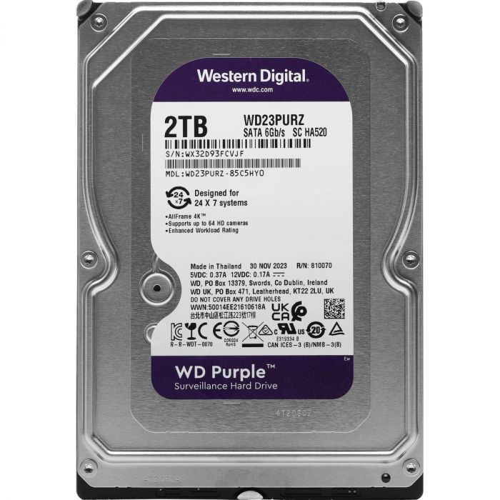 Накопичувач HDD SATA 2.0TB WD Purple 5400rpm 64MB (WD23PURZ)
