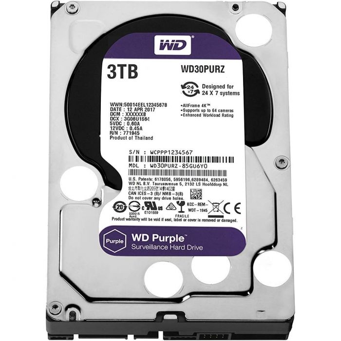Накопичувач HDD SATA 3.0TB WD Purple 5400rpm 64MB (WD30PURX) Refurbished