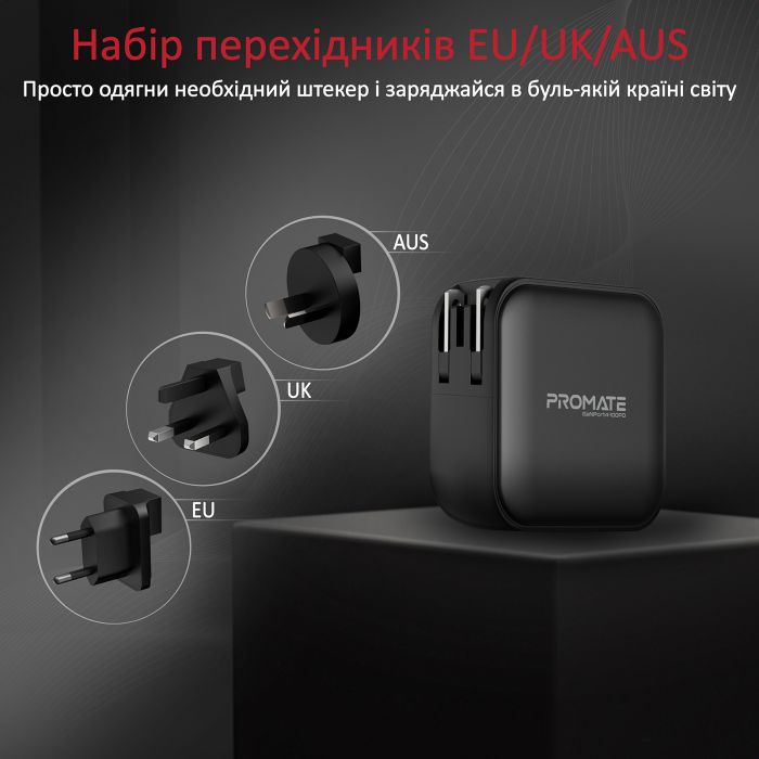 Зарядний пристрій Promate GaNPort4-100PD 100W Black