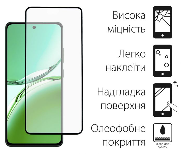 Захисне скло Dengos для Oppo Reno 12F Black Full Glue (DG-TG2P-58) 2шт